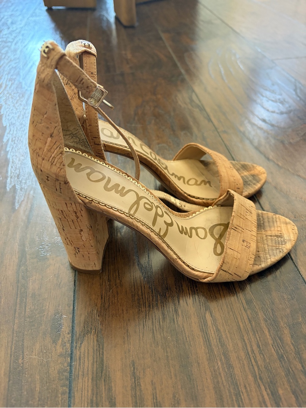 Sam Edelman Cork Strap Block Heel Sandals in Tan